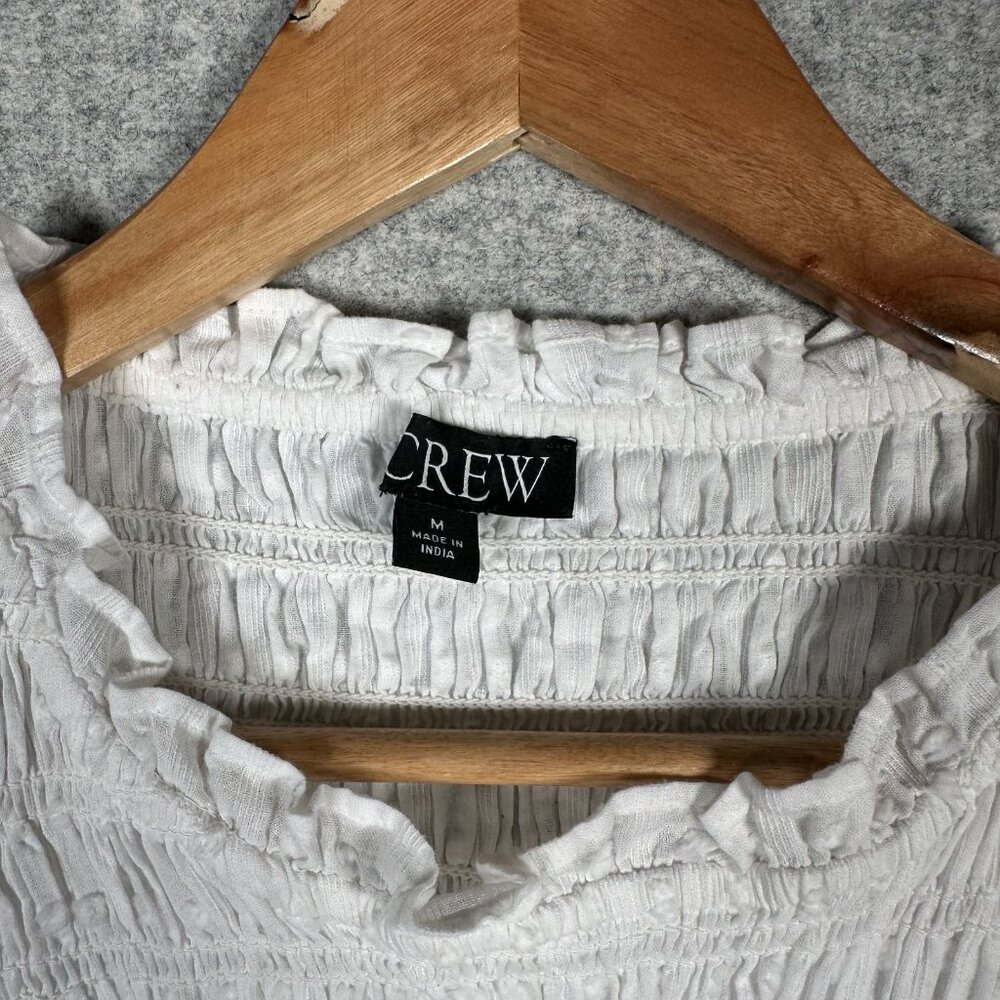 J.‎ Crew Medium Womens Top White Crinkle Stretch Cotton Short Sleeve Boho - Picture 2 of 16